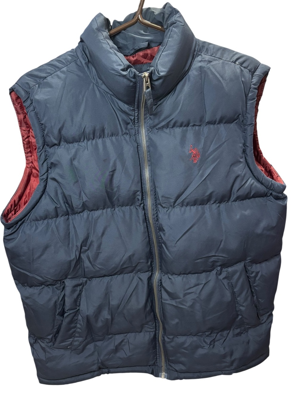 U.S. Polo Assn. Men’s Navy Puffer Vest Red Lining Quilted Full Zip Size L